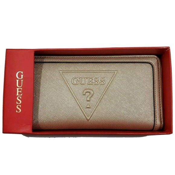 GUESS Factory Woman Champagne Logo Zip-Around Wallet Clutch Bag NWT - Picture 5 of 12